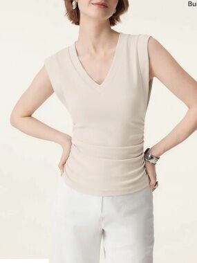 OGL Sleeveless V-Neck Ruched Tank Top - With built in bra.
